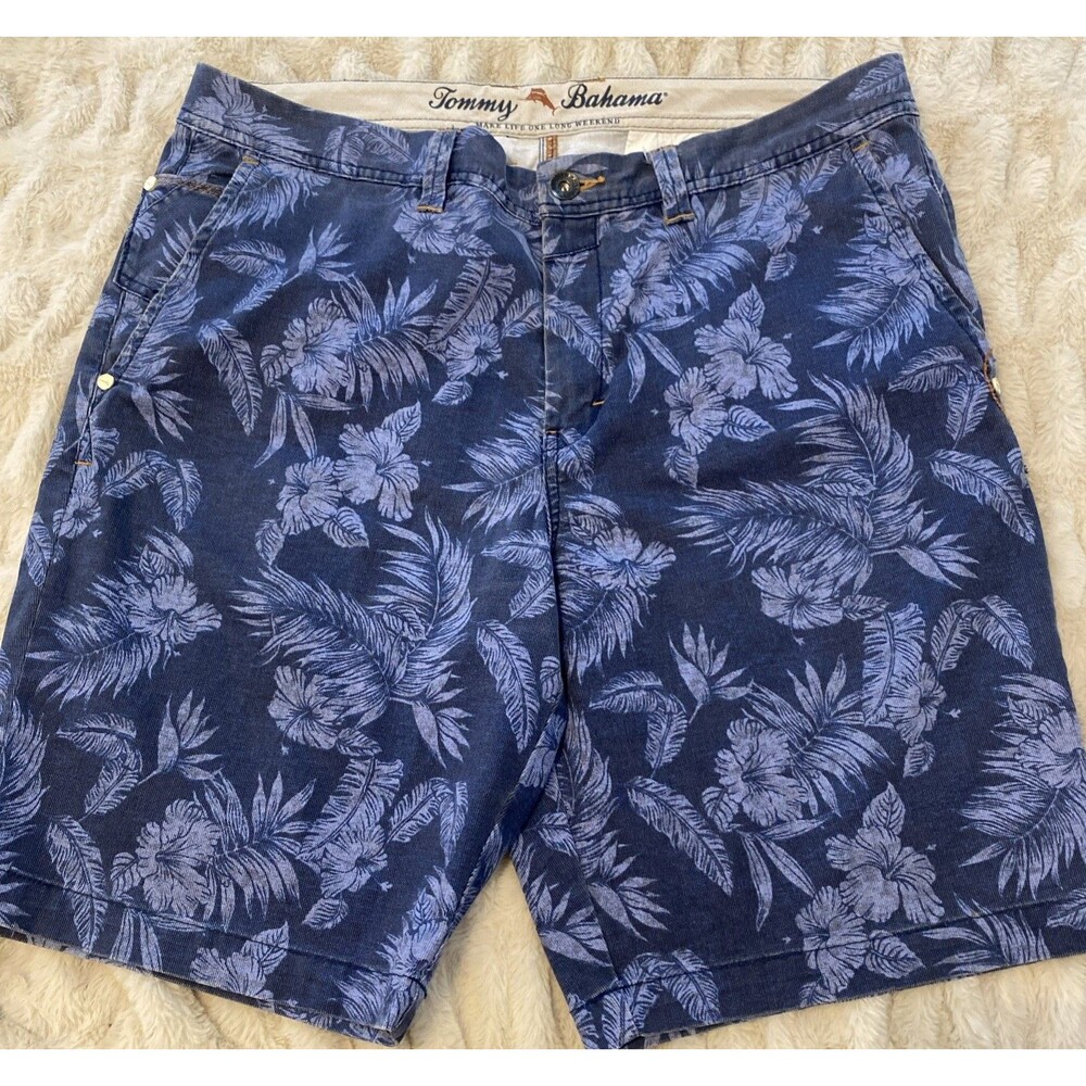Tommy Bahama Shorts Mens 36 Blue Floral Cotton Stretch Denim Summer Cruise